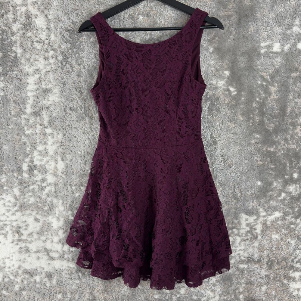 Speechless Juniors Size 5/M Floral Sleeveless Lace Flare Mini Dress Purple Zip